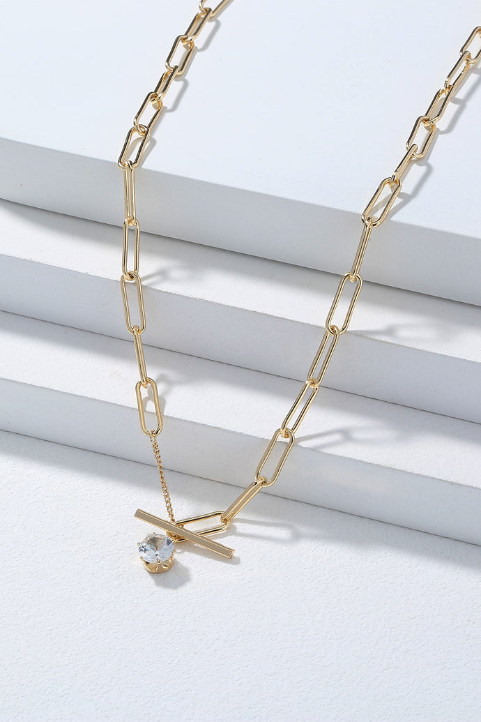 Front-Clasp Cable Chain Necklace with Rhinestone DIBS 0001
