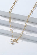 Front-Clasp Cable Chain Necklace with Rhinestone DIBS 0001
