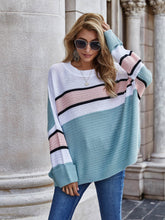 Load image into Gallery viewer, Striped Horizontal Ribbing Long Sleeve Tunic Sweater
