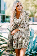 Load image into Gallery viewer, Floral Leopard Bell Sleeve Dress
