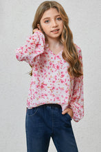 Load image into Gallery viewer, Girls Printed Notched Neck Puff Sleeve Blouse
