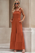 Load image into Gallery viewer, DIBS 6446 COLOR SIZE Tie-Shoulder Smocked Tiered Jumpsuit
