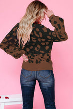 Load image into Gallery viewer, Leopard Ribbed Trim Dropped Shoulder Sweater
