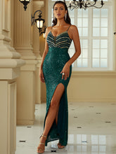 Load image into Gallery viewer, Contrast Sequin Spaghetti Strap Split Dress
