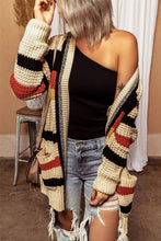 Load image into Gallery viewer, Striped Open Front Dropped Shoulder Longline Cardigan

