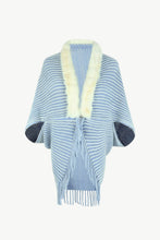 Load image into Gallery viewer, Striped Faux Fur Trim Open Front Cardigan
