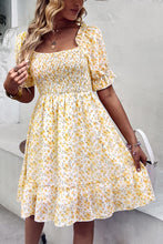 Load image into Gallery viewer, Floral Smocked Square Neck Flounce Sleeve Dress

