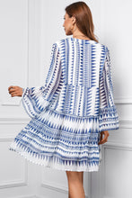 Load image into Gallery viewer, Printed Notched Neck Flare Sleeve Tiered Dress
