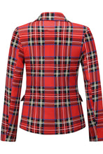 Load image into Gallery viewer, Plaid Buttoned Tulip Hem Blazer
