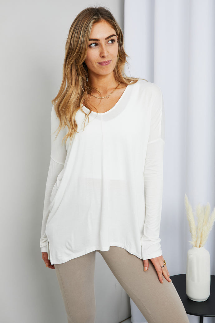 HYFVE Side Slit V-Neck Long Sleeve Top