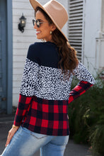 Load image into Gallery viewer, Leopard Plaid Contrast Sequin Long Sleeve Tee
