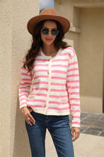 Load image into Gallery viewer, Striped Button Down Round Neck Cardigan

