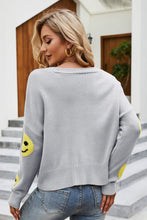 Load image into Gallery viewer, Smiley Face Ribbed Trim V-Neck Cardigan
