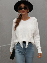 Load image into Gallery viewer, Fringe Detail Ribbed Trim Sweater
