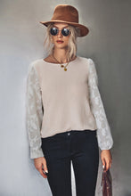 Load image into Gallery viewer, Waffle-Knit Puff Sleeve Spliced Top
