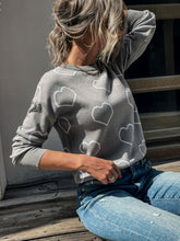 Load image into Gallery viewer, Heart Print Dropped Shoulder Round Neck Sweater
