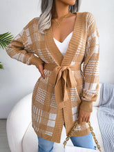 Load image into Gallery viewer, Plaid Open Front Ribbed Trim Longline Cardigan
