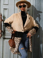 Leopard Color Block Longline Teddy Coat