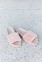 Load image into Gallery viewer, Qupid Feeling Good Faux Fur Platform Slide Sandals in Blush
