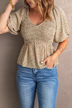 Load image into Gallery viewer, Smocked Balloon Sleeve Peplum Blouse
