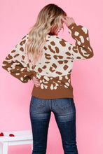 Load image into Gallery viewer, Leopard Ribbed Trim Dropped Shoulder Sweater
