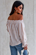 Load image into Gallery viewer, Striped Frill Trim Off-Shoulder Flounce Sleeve Top
