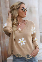 Load image into Gallery viewer, Flower Distressed Ribbed Trim Sweater
