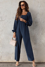 Load image into Gallery viewer, Smocked Long Flounce Sleeve Square Neck Jumpsuit
