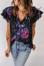 Load image into Gallery viewer, Floral Butterfly Sleeve V-Neck Blouse
