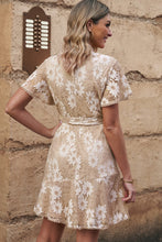 Load image into Gallery viewer, Tie Waist Surplice Neck Pom-Pom Trim Dress
