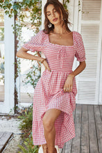 Load image into Gallery viewer, Plaid Cutout Square Neck Smocked Dress
