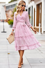 Load image into Gallery viewer, Leopard Surplice Tie Belt Slit Dress
