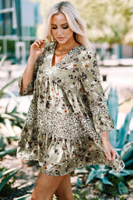 Load image into Gallery viewer, Floral Leopard Bell Sleeve Dress
