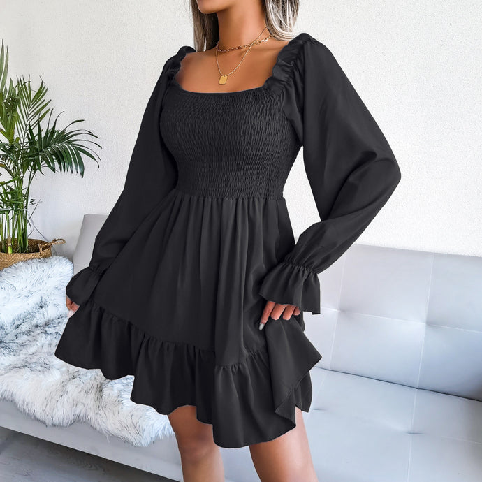 Smocked Flounce Sleeve Square Neck Dress