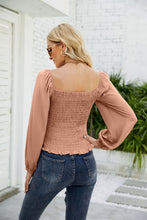 Load image into Gallery viewer, Frill Hem Smocked Balloon Sleeve Blouse

