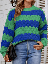 Load image into Gallery viewer, Striped Ribbed Trim Dropped Shoulder Sweater
