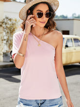 Load image into Gallery viewer, Asymmetrical One-Shoulder Short Sleeve Tee
