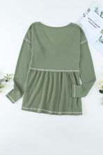 Load image into Gallery viewer, Striped Contrast V-Neck Peplum Waffle-Knit Top
