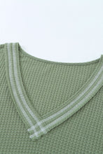 Load image into Gallery viewer, Striped Contrast V-Neck Peplum Waffle-Knit Top
