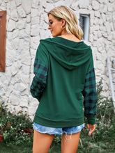 Load image into Gallery viewer, Plaid Quarter Snap Drawstring Detail Hoodie
