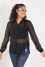 Load image into Gallery viewer, HYFVE Living for Love Swiss Dot Sheer Button-Up Shirt
