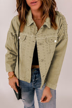Load image into Gallery viewer, Frayed Trim Rivet Denim Jacket
