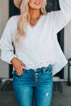 Load image into Gallery viewer, Spliced Lace High-Low Blouse
