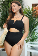 Plus Size Notched Cutout Spaghetti Strap One-Piece Swimsuit
