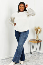 Load image into Gallery viewer, HOPELY Full Size Sequin Puff Sleeve Curved Hem Top in Cream/Taupe
