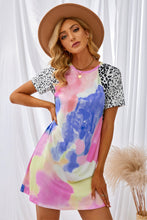 Load image into Gallery viewer, Tie-Dye Leopard Short Raglan Sleeve T-Shirt Dress
