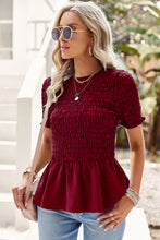 Load image into Gallery viewer, Smocked Round Neck Peplum Blouse
