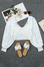 Load image into Gallery viewer, Spliced Lace Lantern Sleeve Cropped Top
