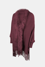Load image into Gallery viewer, Faux Fur Trim Fringe Hem Poncho
