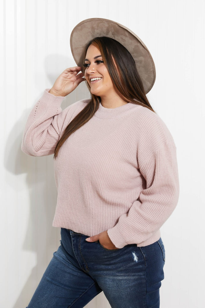 Heimish Losing Track Full Size Hem Detail Rib-Knit Sweater in Blush